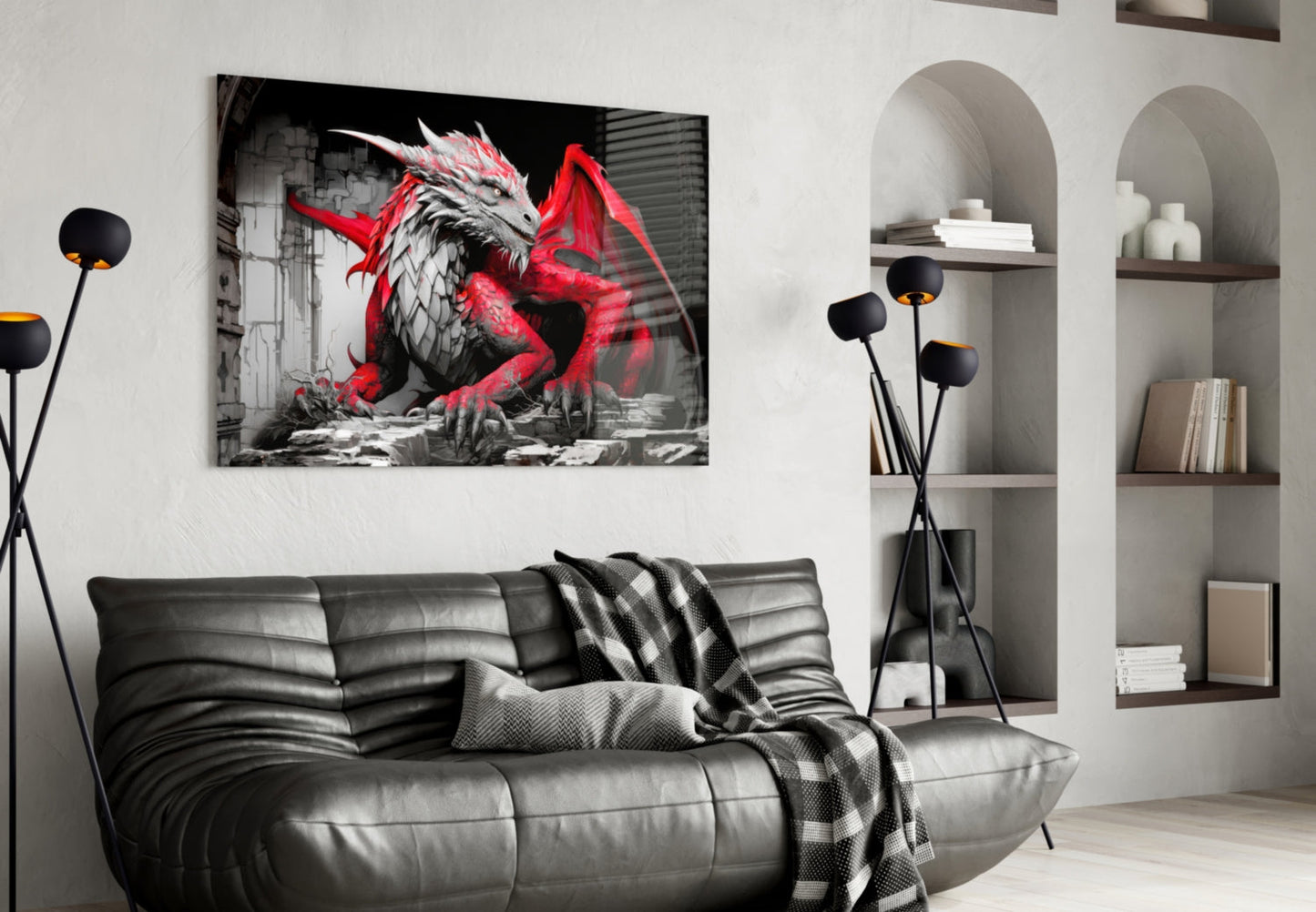 Crimson Winged Dragon Glass Wall Art