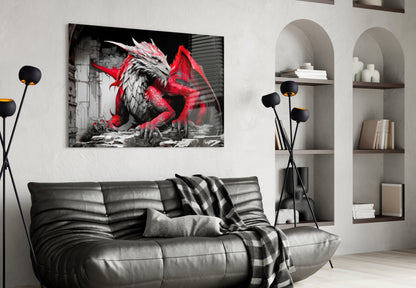 Crimson Winged Dragon Glass Wall Art