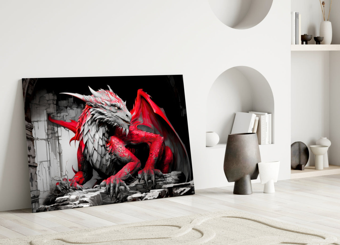 Crimson Winged Dragon Glass Wall Art