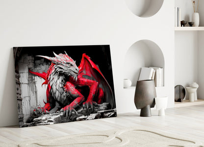 Crimson Winged Dragon Glass Wall Art