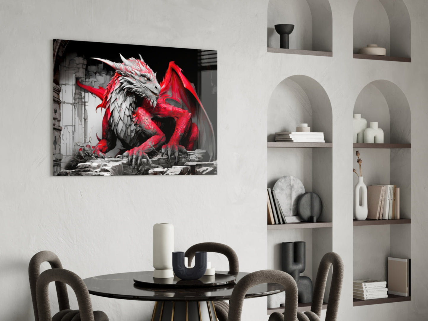 Crimson Winged Dragon Glass Wall Art
