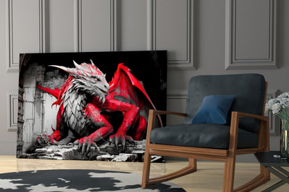 Crimson Winged Dragon Glass Wall Art