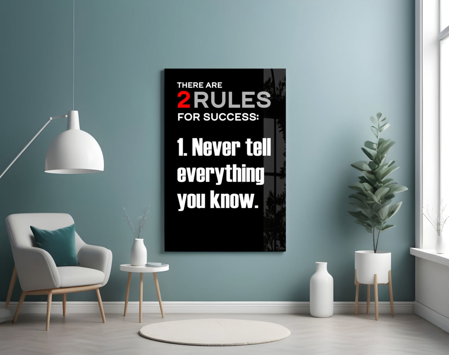 Two Rules for Success Black Typography Glass Wall Art