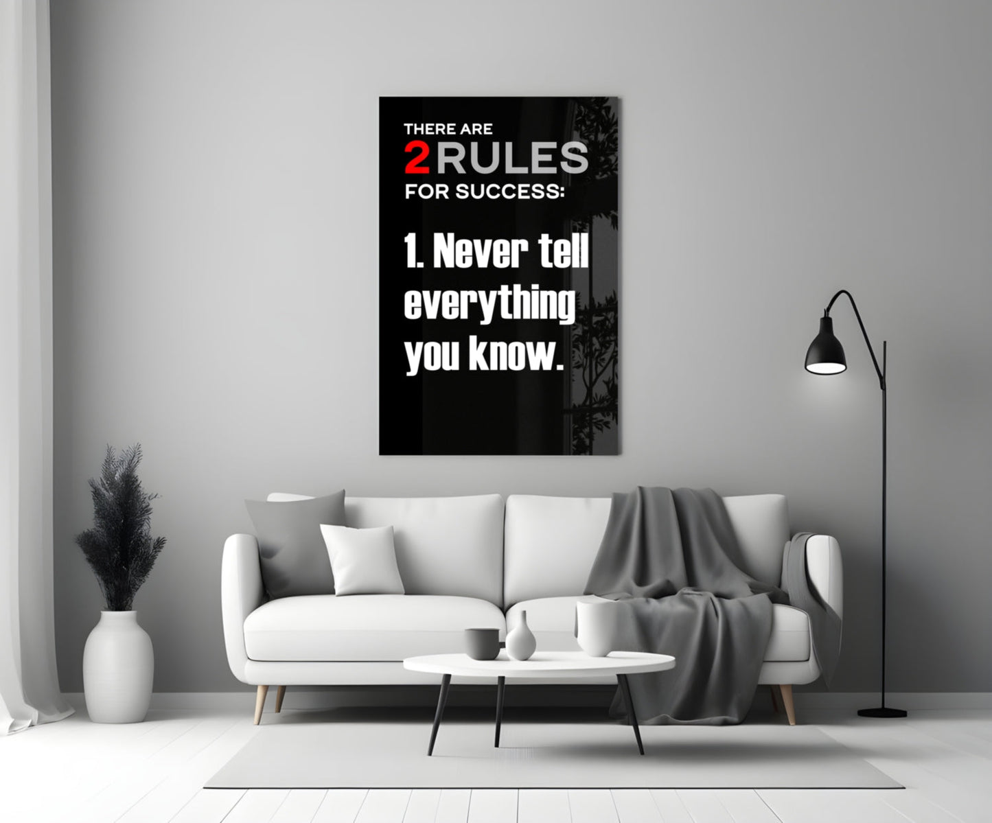 Two Rules for Success Black Typography Glass Wall Art