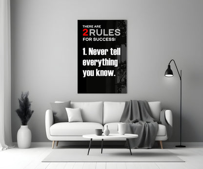 Two Rules for Success Black Typography Glass Wall Art