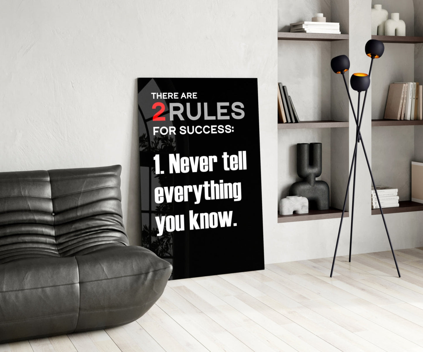 Two Rules for Success Black Typography Glass Wall Art