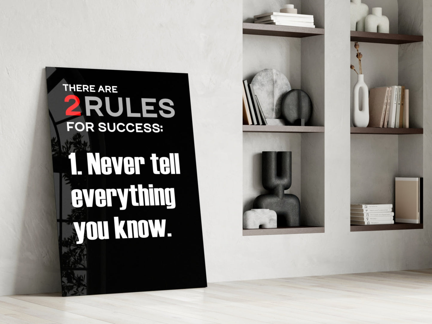 Two Rules for Success Black Typography Glass Wall Art