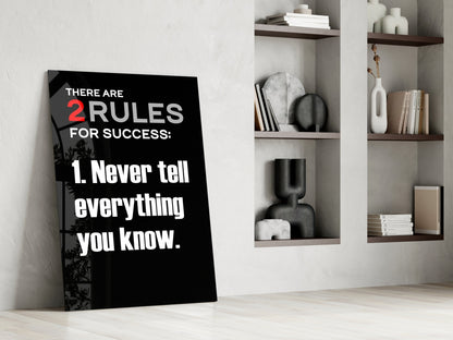 Two Rules for Success Black Typography Glass Wall Art