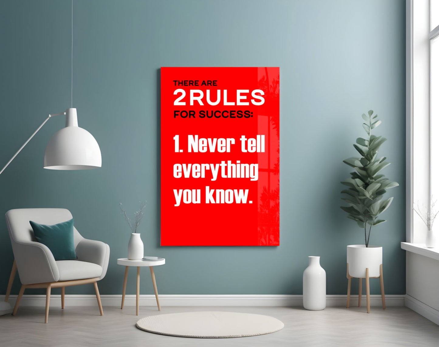 Two Rules for Success Bold Red Quote Glass Wall Art