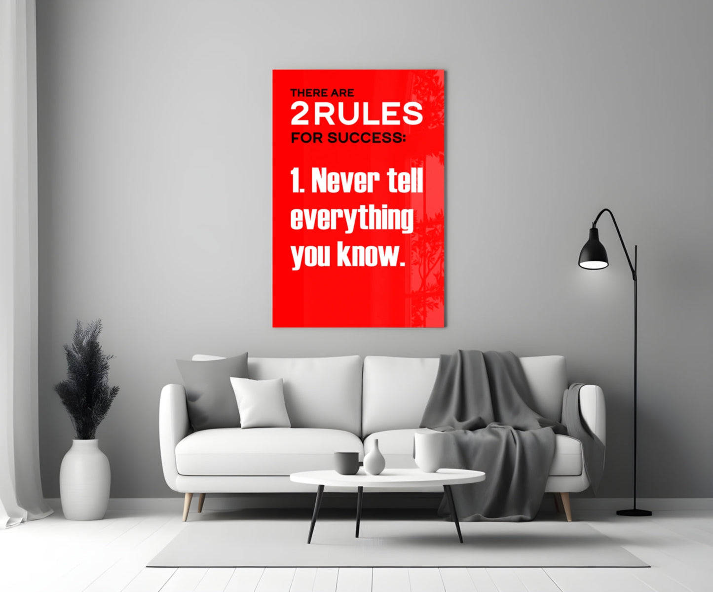 Two Rules for Success Bold Red Quote Glass Wall Art