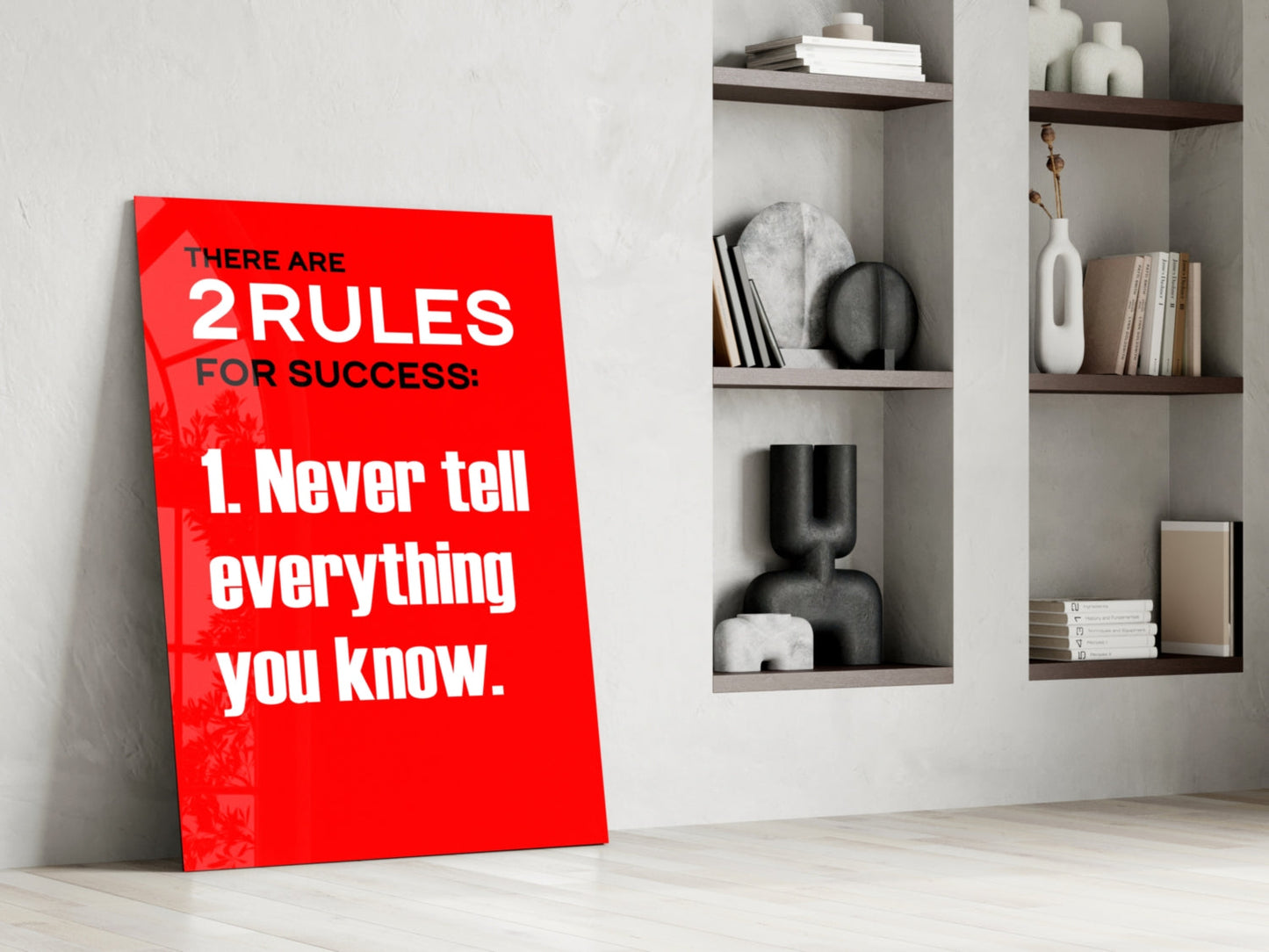 Two Rules for Success Bold Red Quote Glass Wall Art