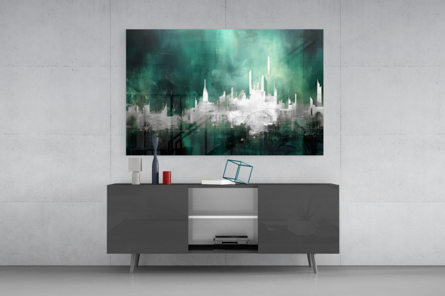 Emerald Mist Skyline Glass Wall Art