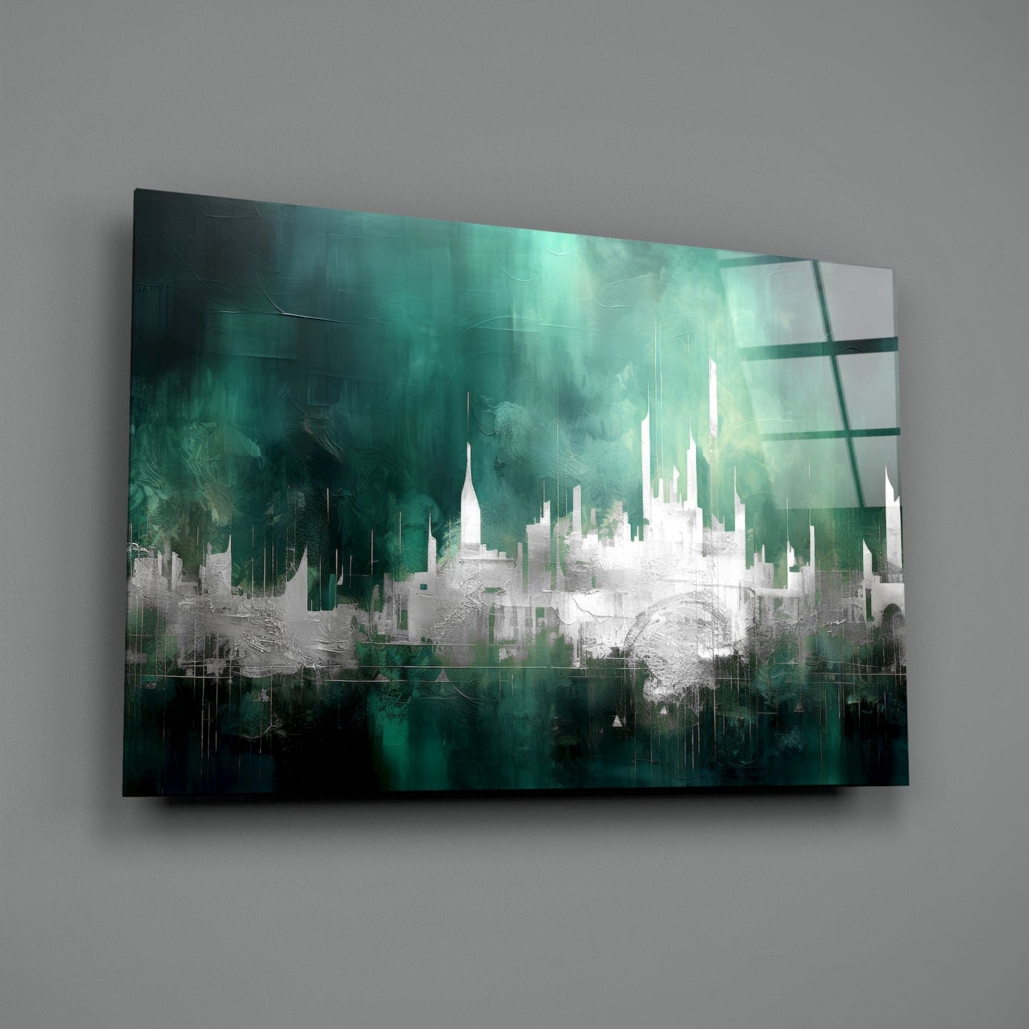 Emerald Mist Skyline Glass Wall Art