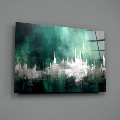 Emerald Mist Skyline Glass Wall Art