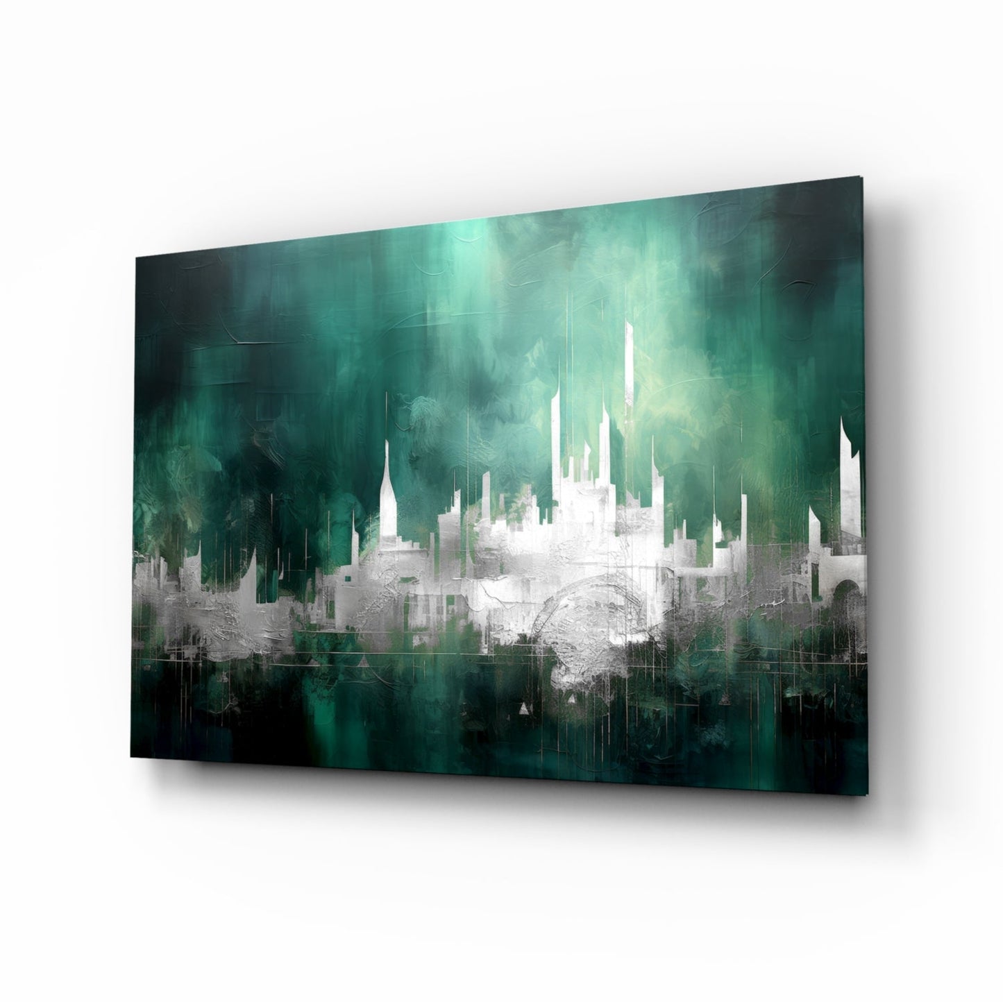 Emerald Mist Skyline glass wall art print