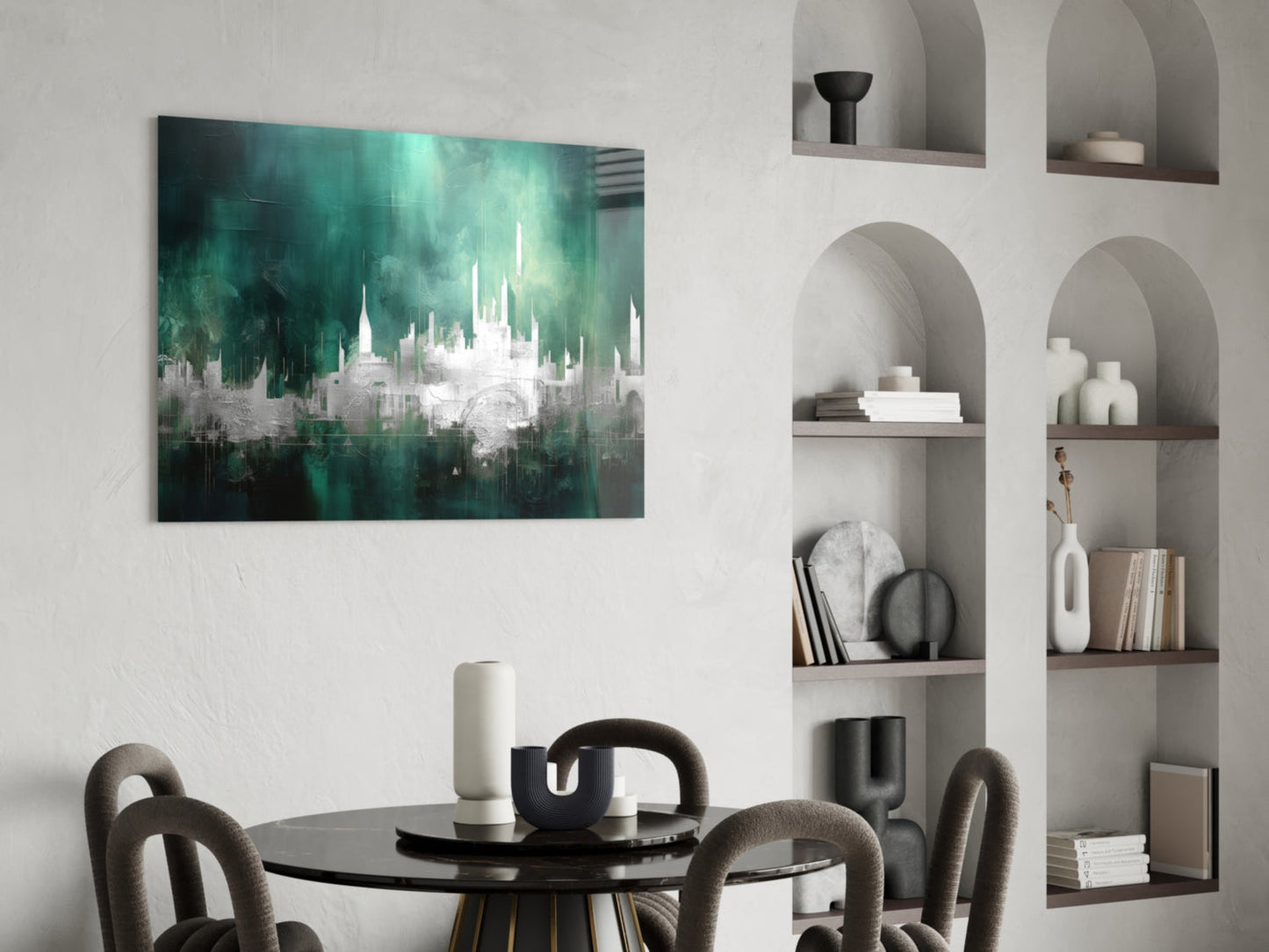 Emerald Mist Skyline Glass Wall Art