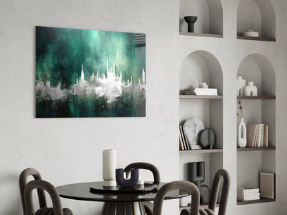 Emerald Mist Skyline Glass Wall Art