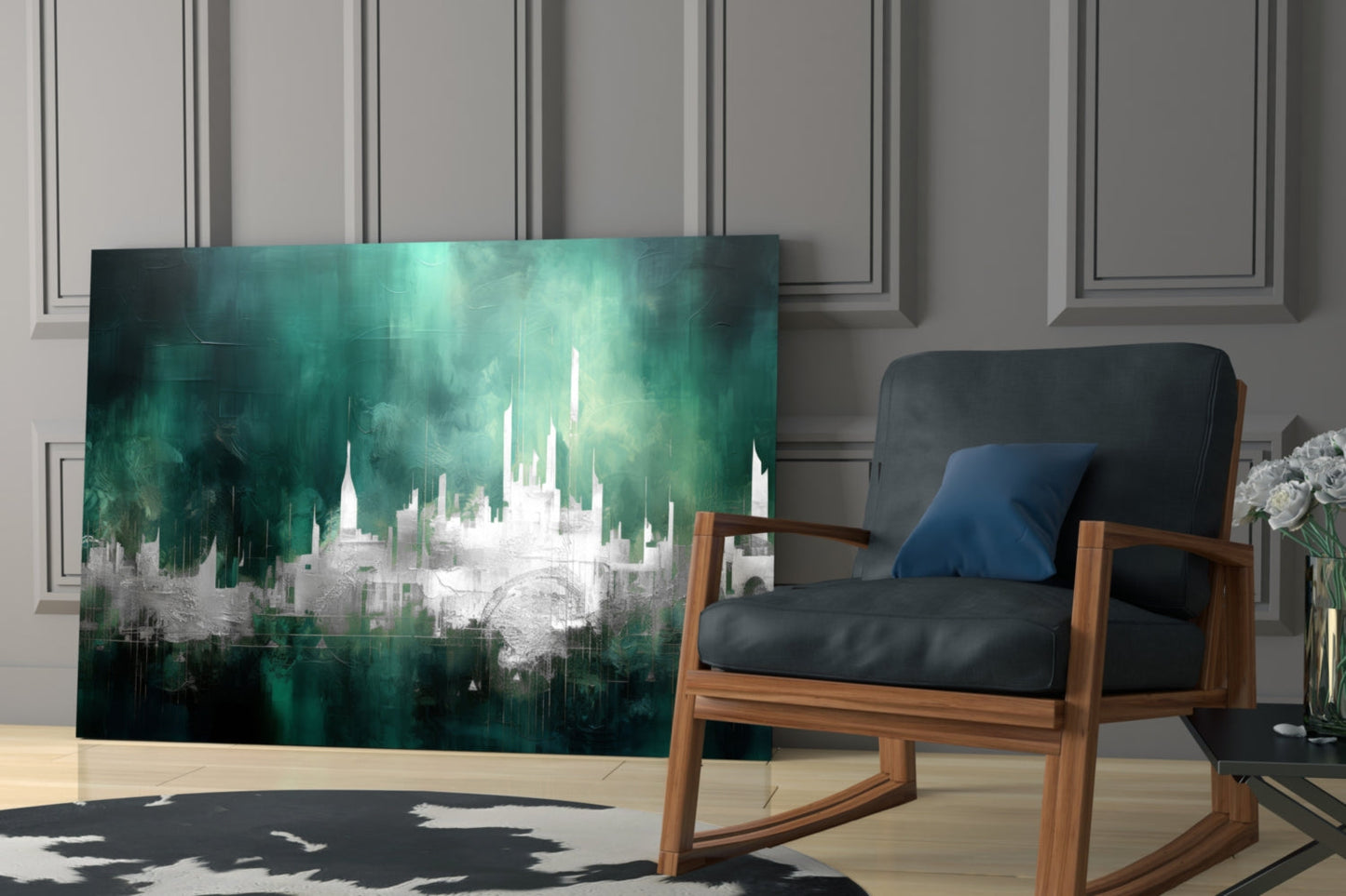 Emerald Mist Skyline Glass Wall Art