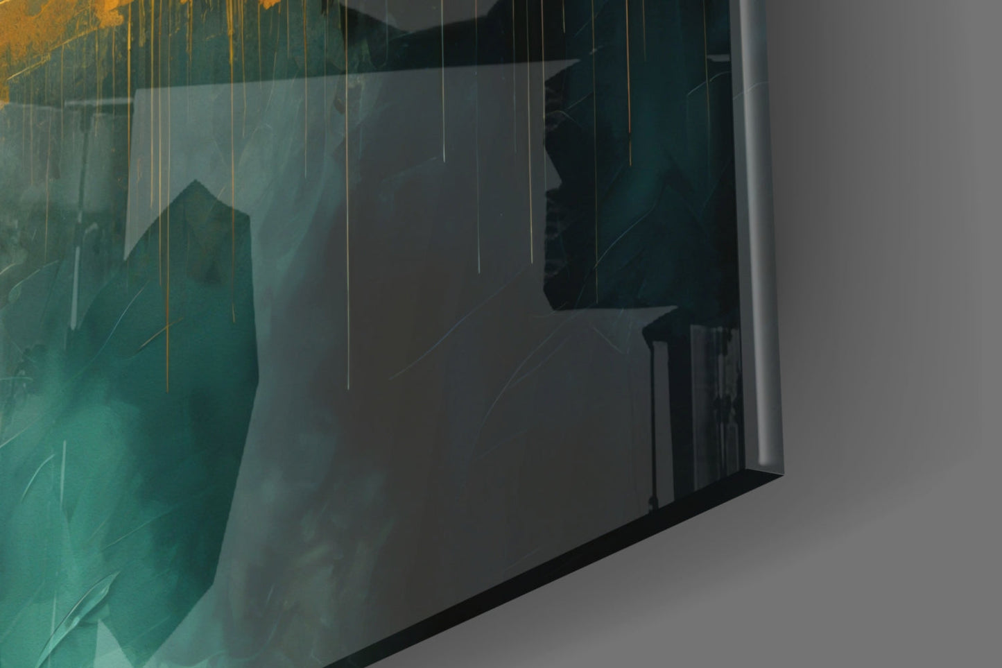Teal Gold City Skyline Glass Wall Art