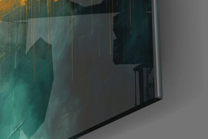 Teal Gold City Skyline Glass Wall Art