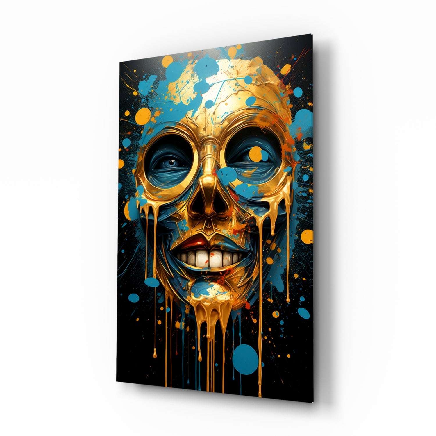 Molten Gold Skull Glass Wall Art surreal mask