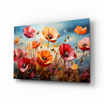 Poppies glass wall art painterly meadow
