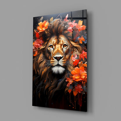 Floral Crown Lion Glass Wall Art