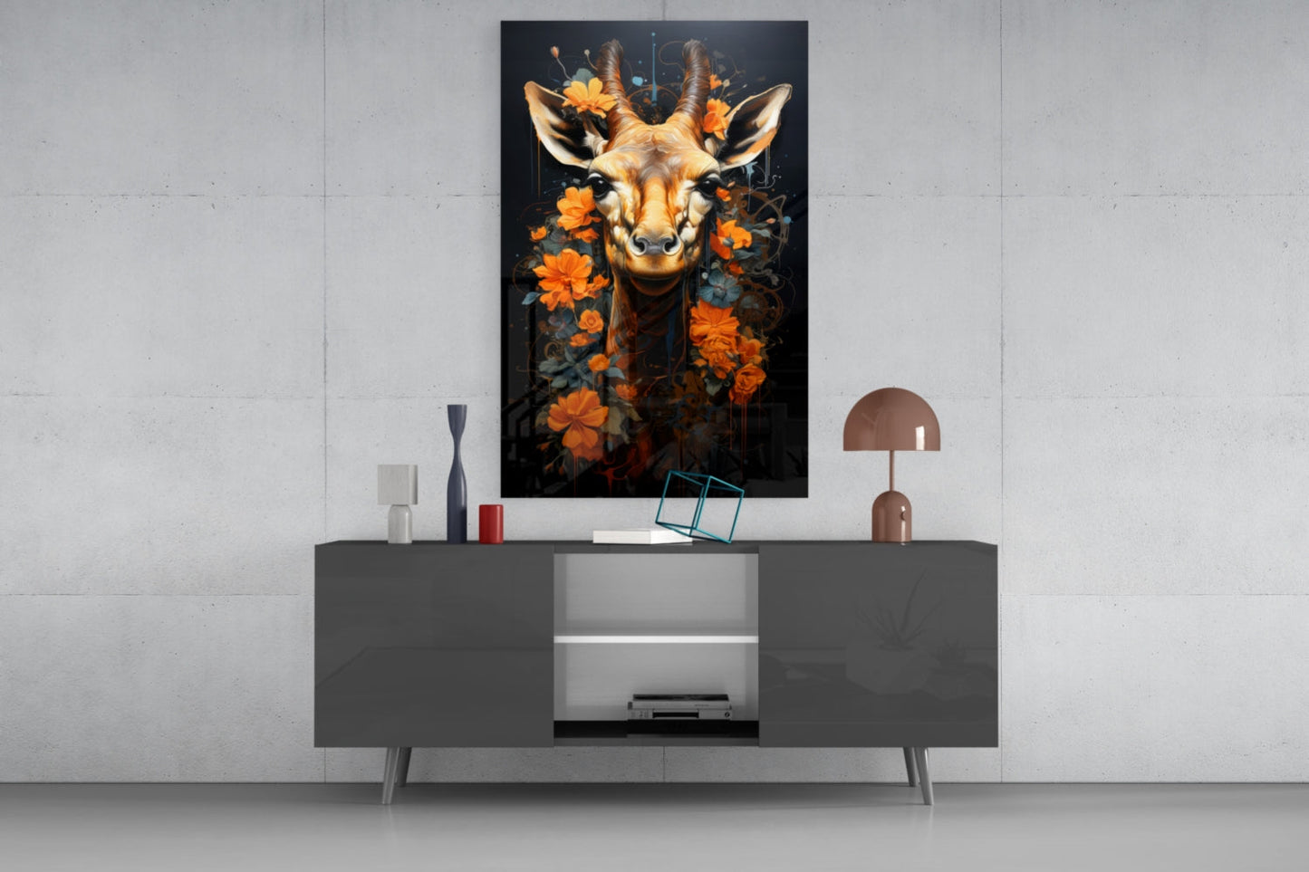 Floral Antelope Portrait Glass Wall Art