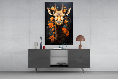 Floral Antelope Portrait Glass Wall Art