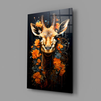 Floral Antelope Portrait Glass Wall Art