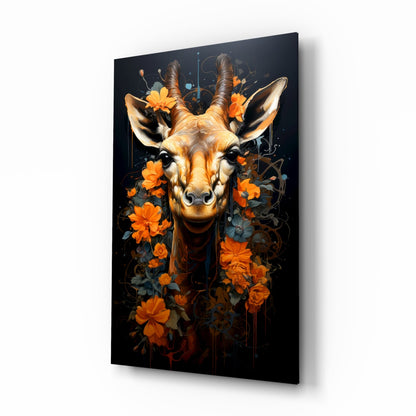 Floral antelope portrait glass wall art
