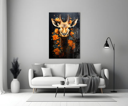 Floral Antelope Portrait Glass Wall Art