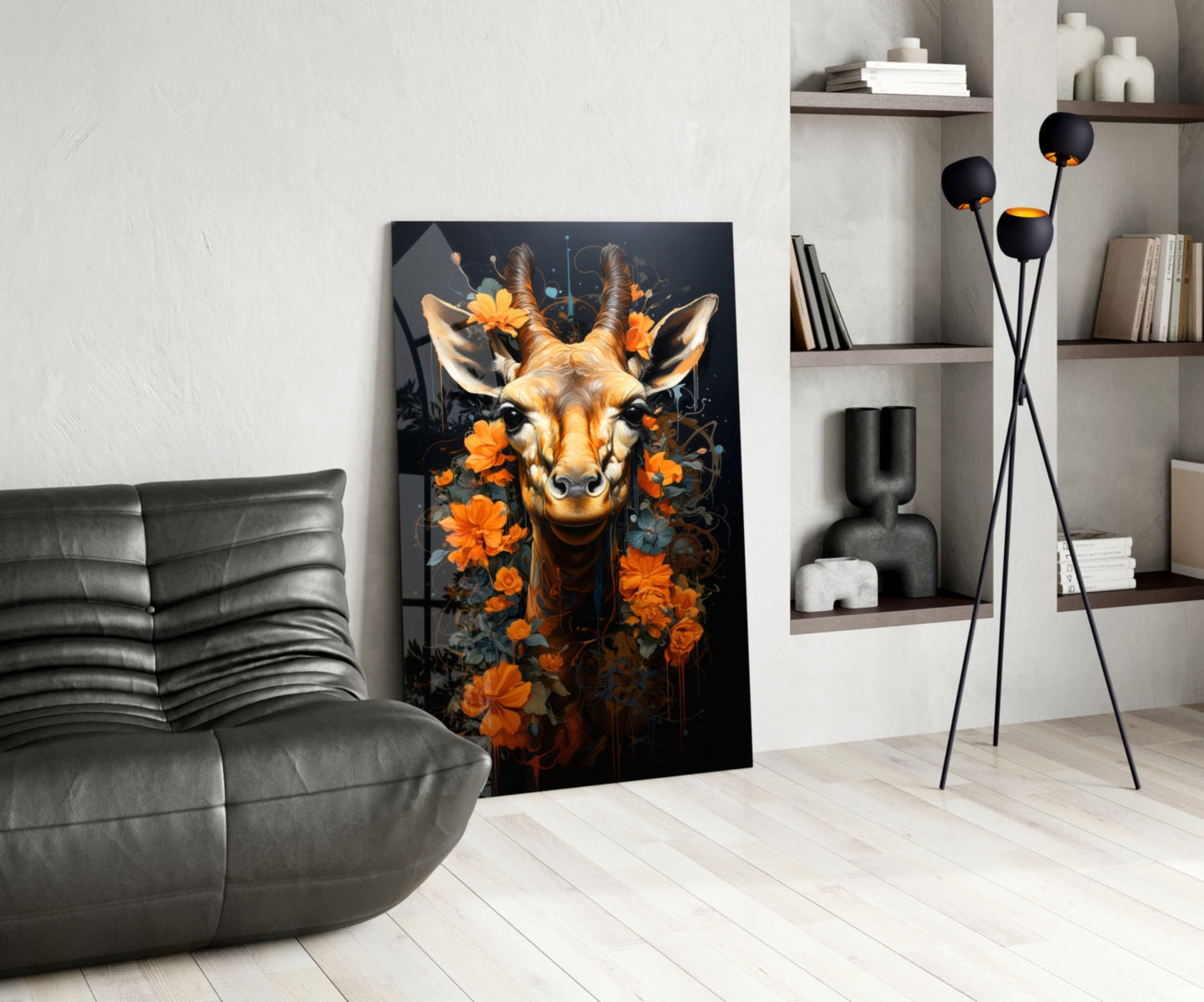 Floral Antelope Portrait Glass Wall Art