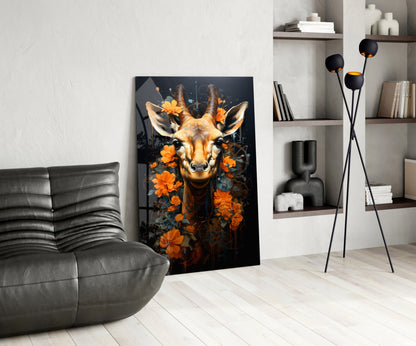 Floral Antelope Portrait Glass Wall Art