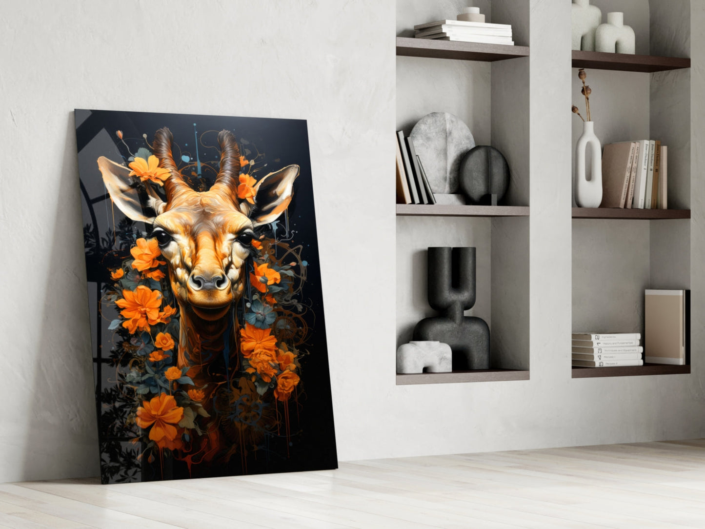 Floral Antelope Portrait Glass Wall Art