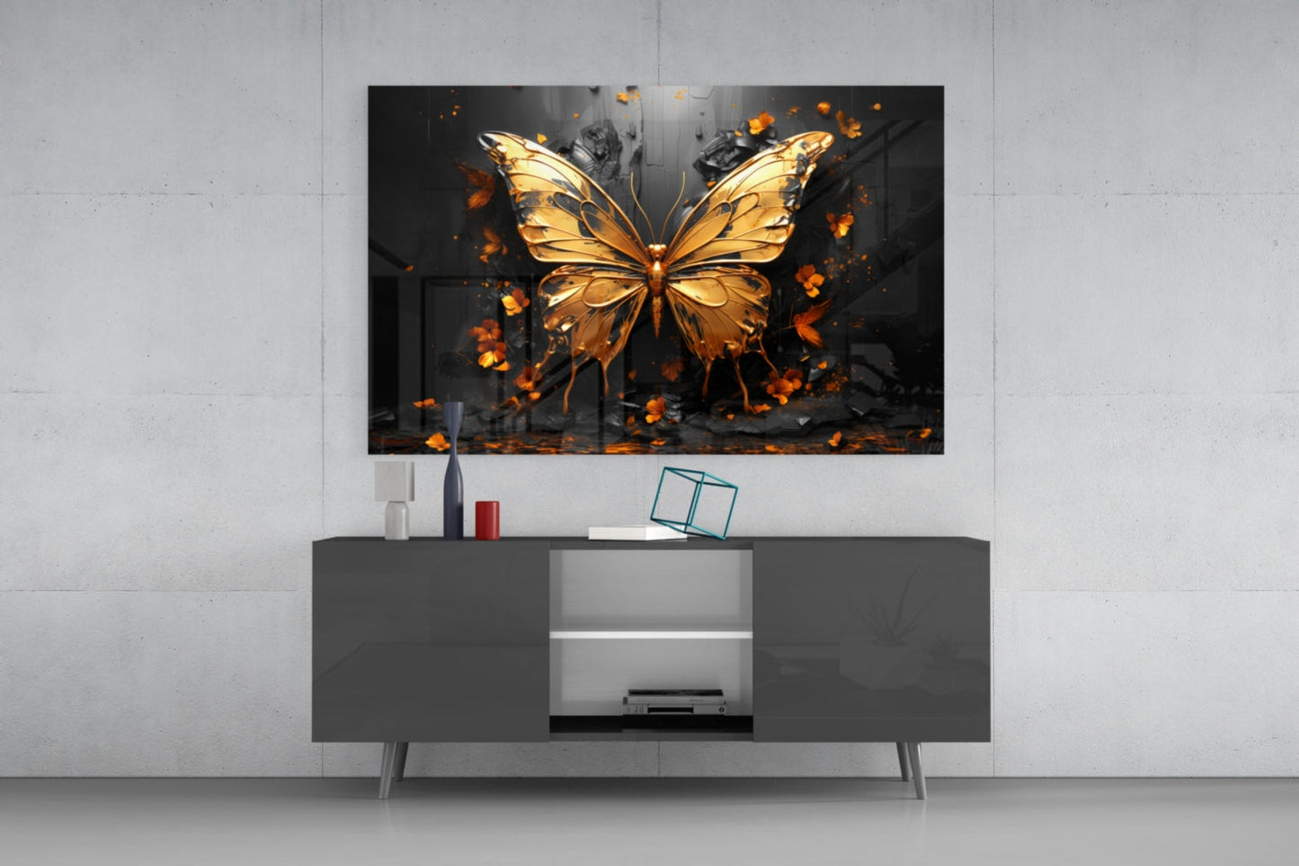 Golden Butterfly Glass Wall Art