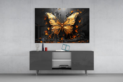 Golden Butterfly Glass Wall Art