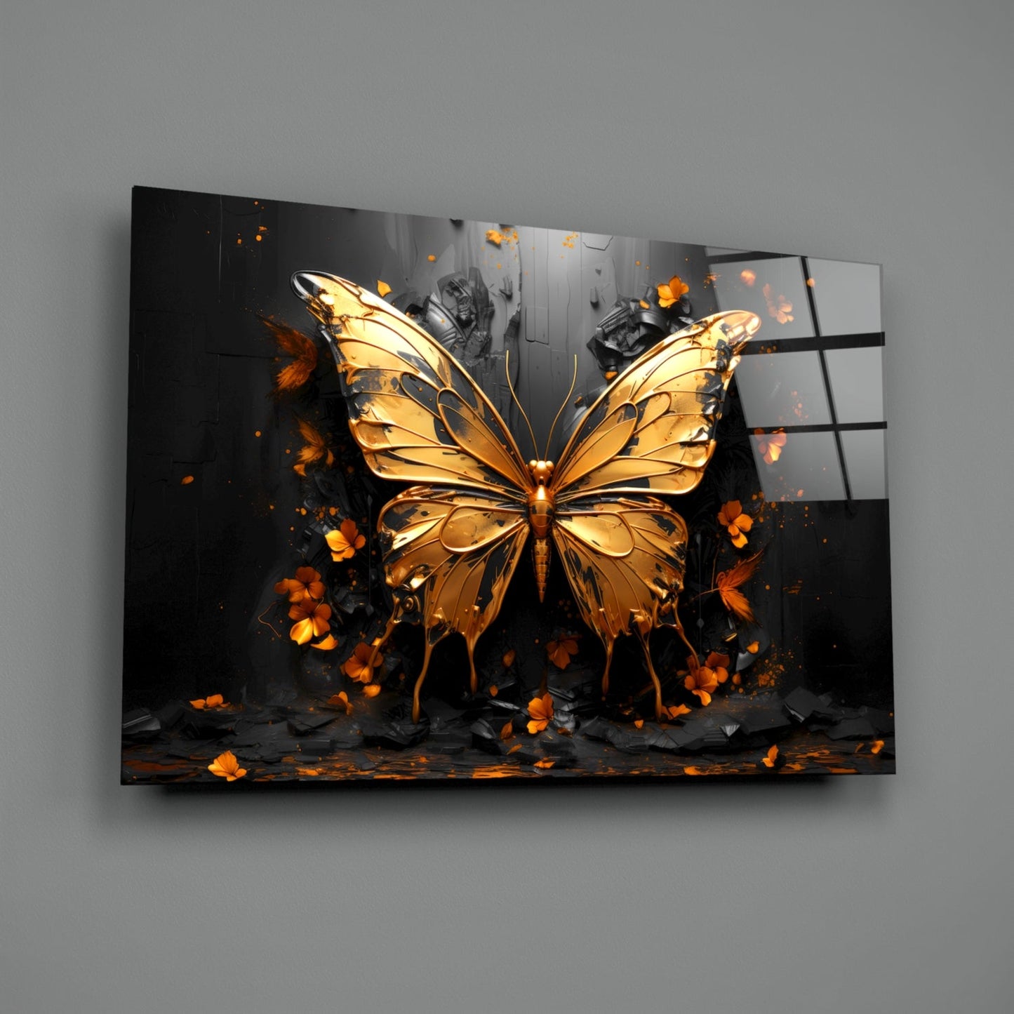 Golden Butterfly Glass Wall Art