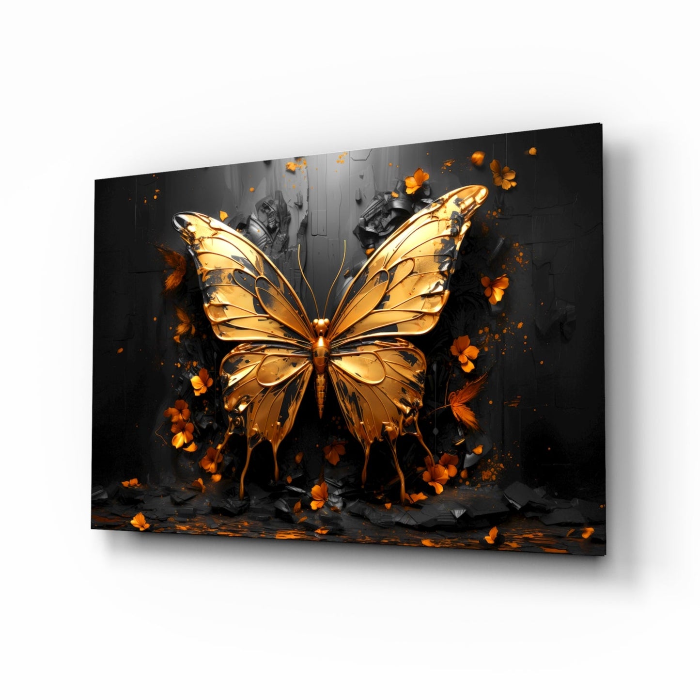 Golden Butterfly Glass Wall Art