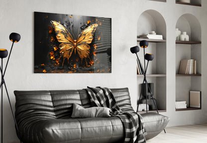 Golden Butterfly Glass Wall Art
