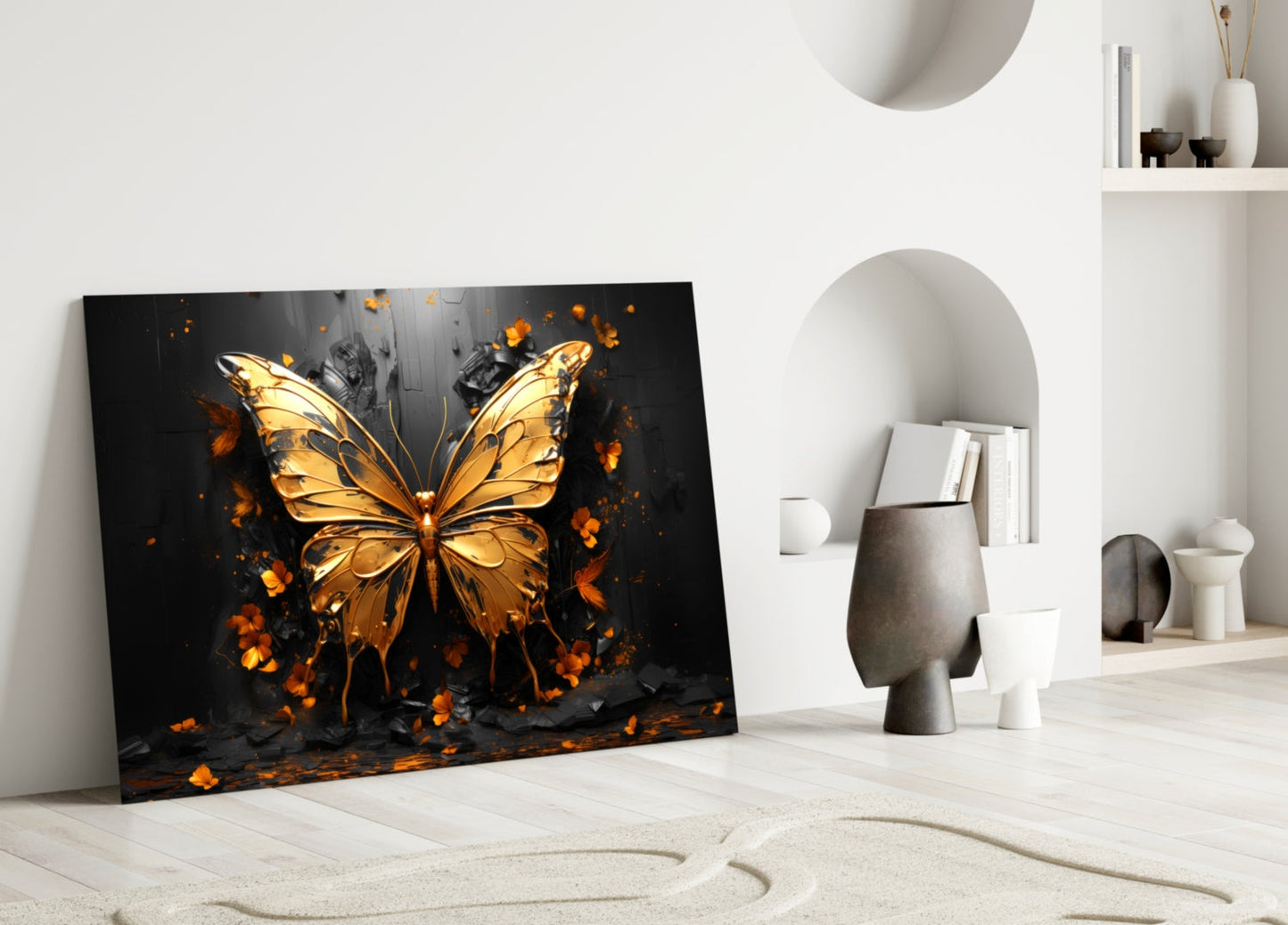 Golden Butterfly Glass Wall Art