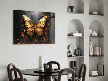 Golden Butterfly Glass Wall Art