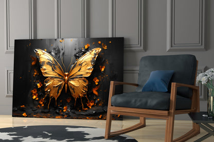 Golden Butterfly Glass Wall Art