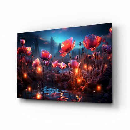 Magical poppies glass wall art