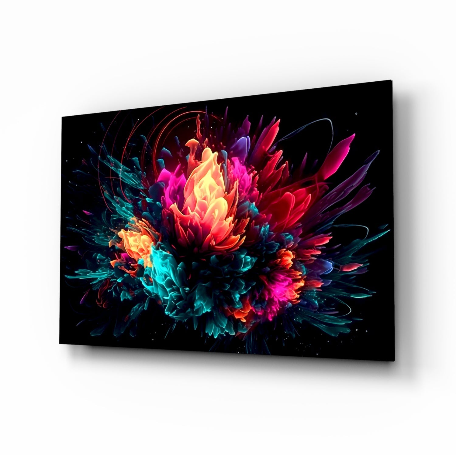 Neon bloom color explosion glass wall art