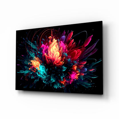 Neon bloom color explosion glass wall art