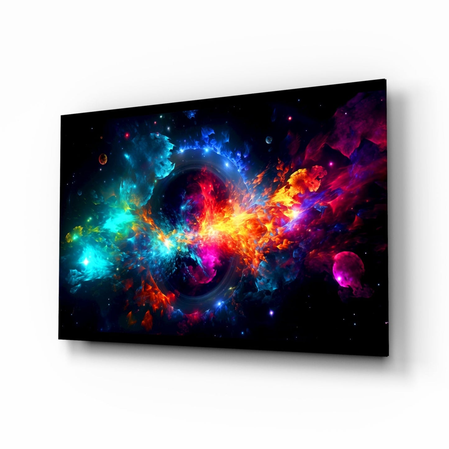 Cosmic nebula black hole glass wall art