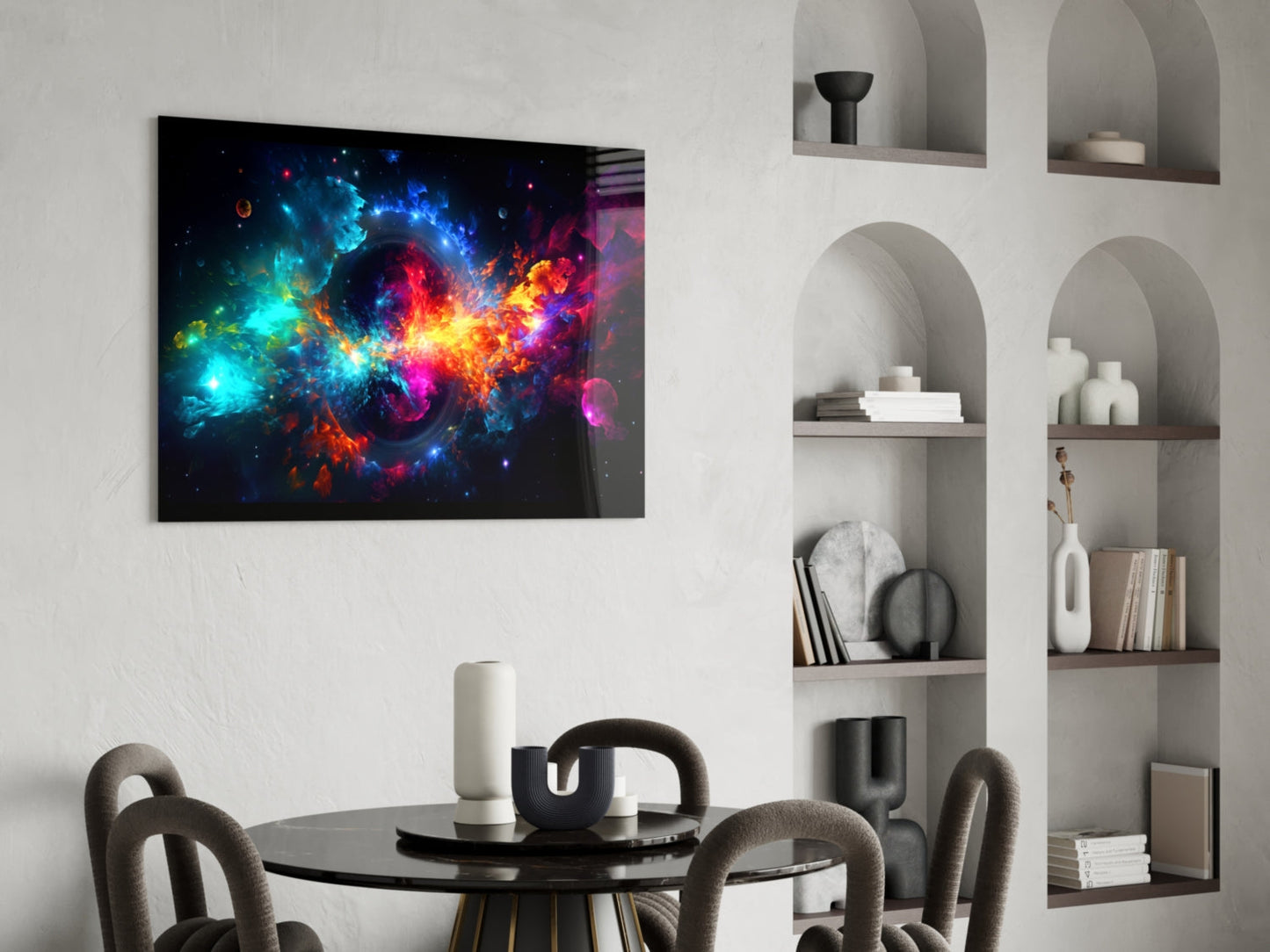 Cosmic Nebula Black Hole Glass Wall Art