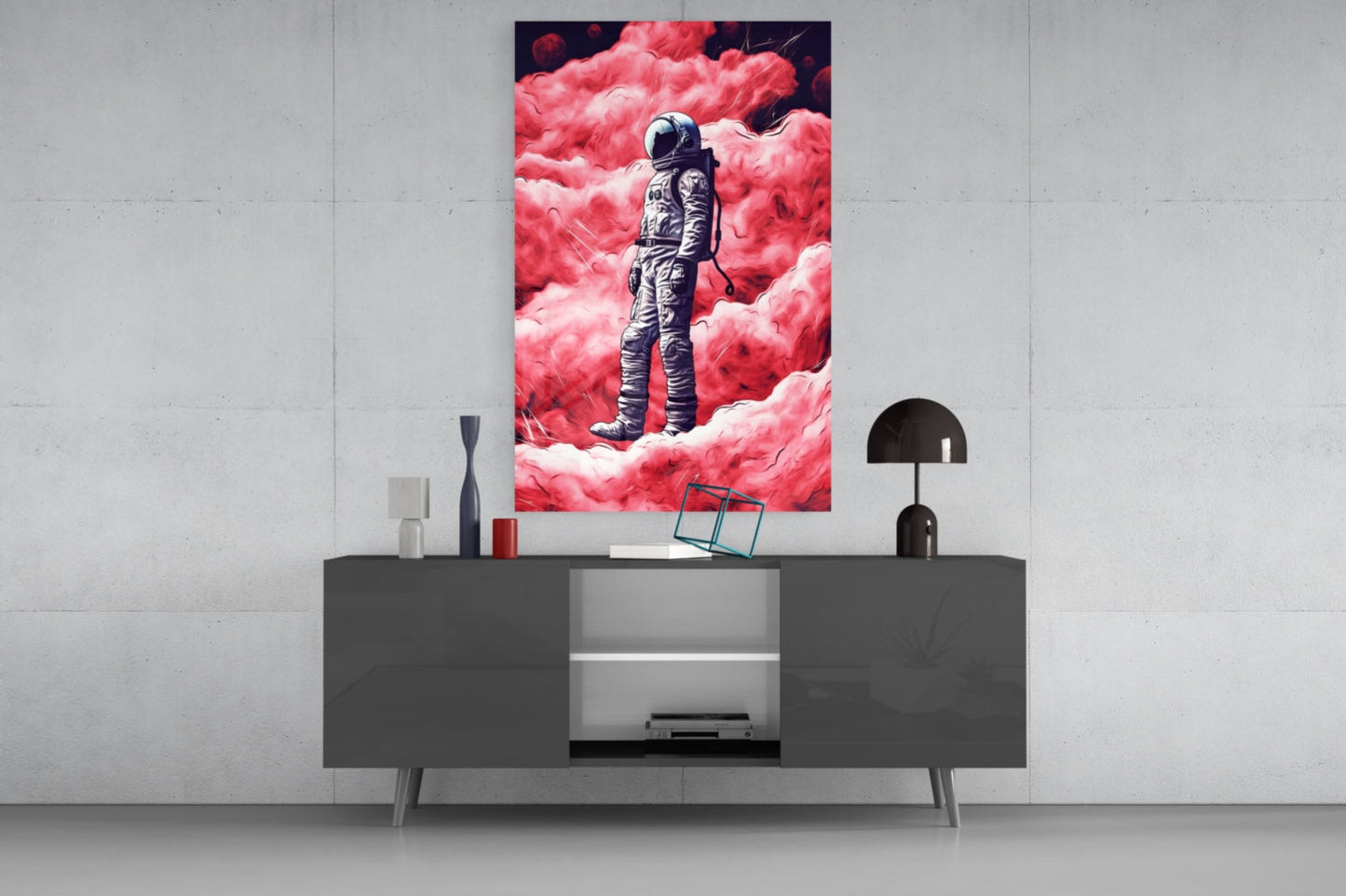 Astronaut on a Pinky Planet Glass Wall Art