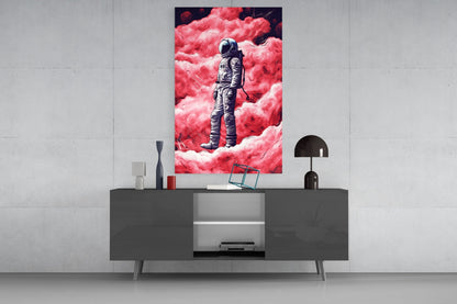 Astronaut on a Pinky Planet Glass Wall Art